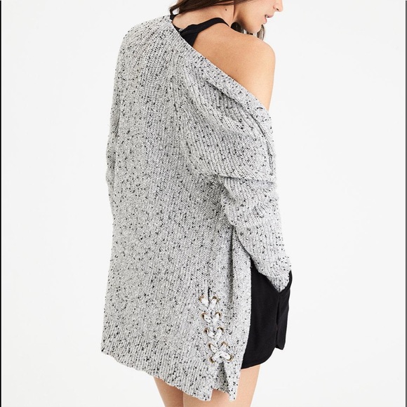 American Eagle Outfitters Sweaters - AEO marled cotton blend side lace cardigan size M